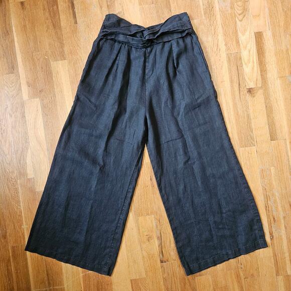 Hazel & Folk Amelia Pant Womens S Black Linen Wide Leg Tie Waist Culottes Boho - Picture 4 of 10